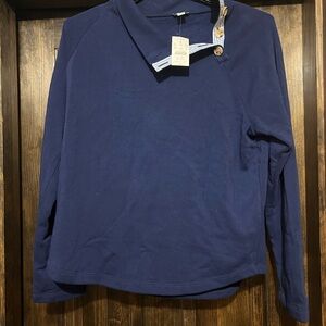 NWT J.Crew Navy Blue Button-Up neck pullover sweatshirt women’s xl